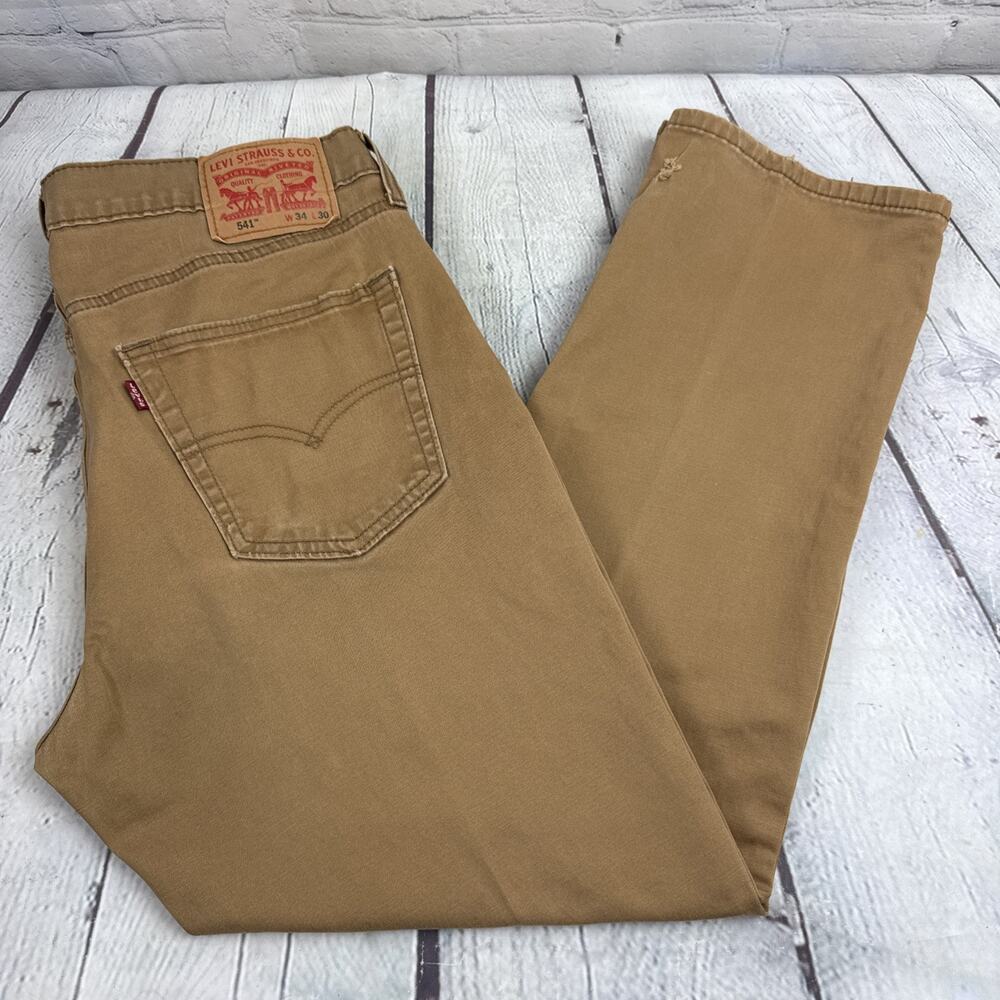 Levi 541 Athletic Taper Tan Khaki Men Straight Stretch Jeans 33X30(Measures 28)